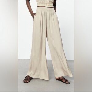 Zara Women's Wide-Leg Pants beige LARGE